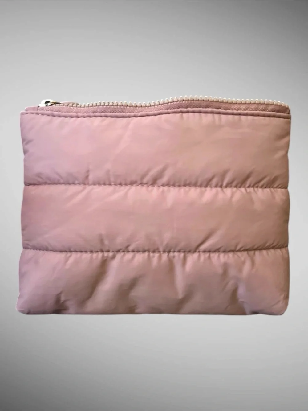 Rare Beauty Puffy Makeup Bag Mauve Quilted Cosmetic Travel Pouch NWOT
